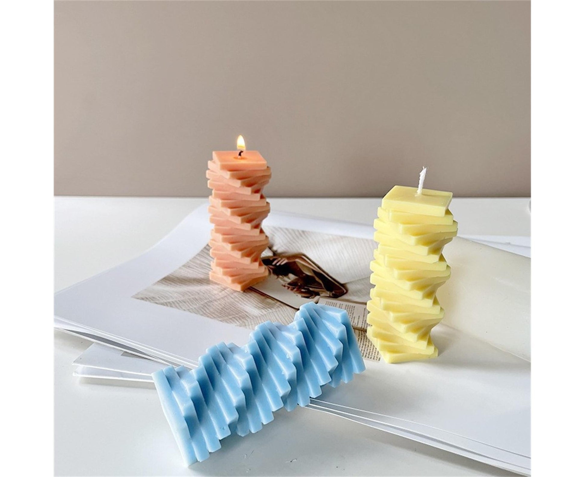 Candle Mold Non-stick DIY Silica Gel Rotating Cylinder Epoxy Resin Mold Home Ornament -White V1263-JX-648
