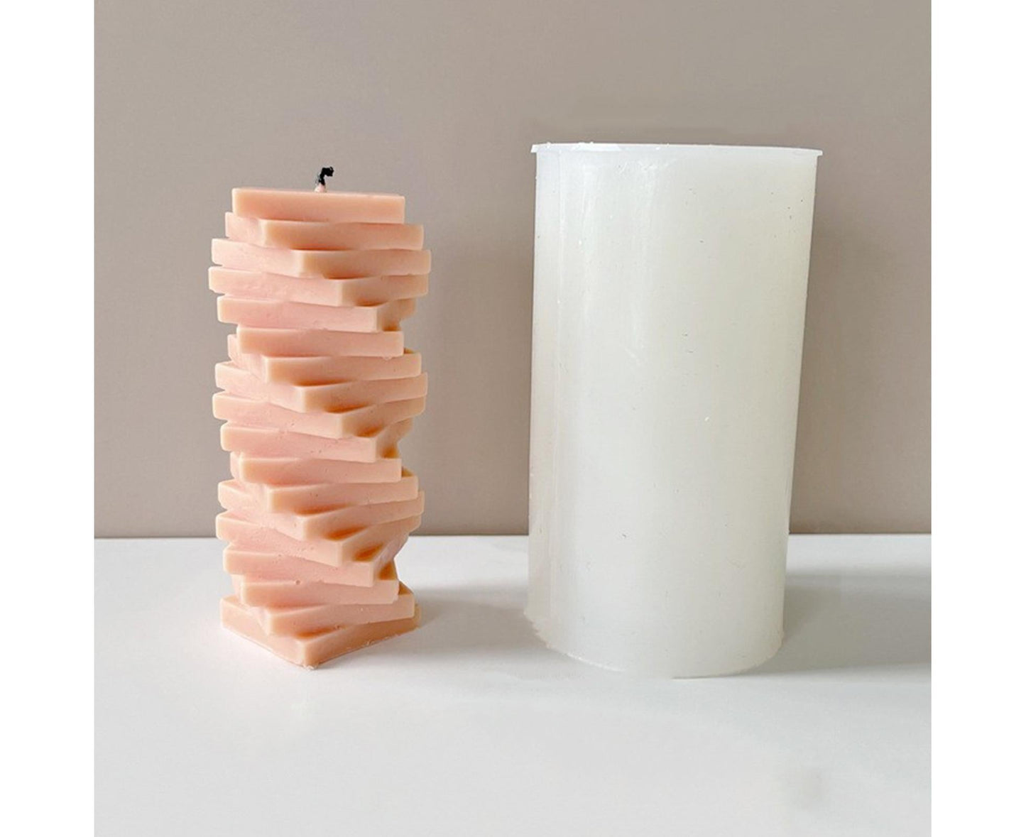 Candle Mold Non-stick DIY Silica Gel Rotating Cylinder Epoxy Resin Mold Home Ornament -White V1263-JX-648
