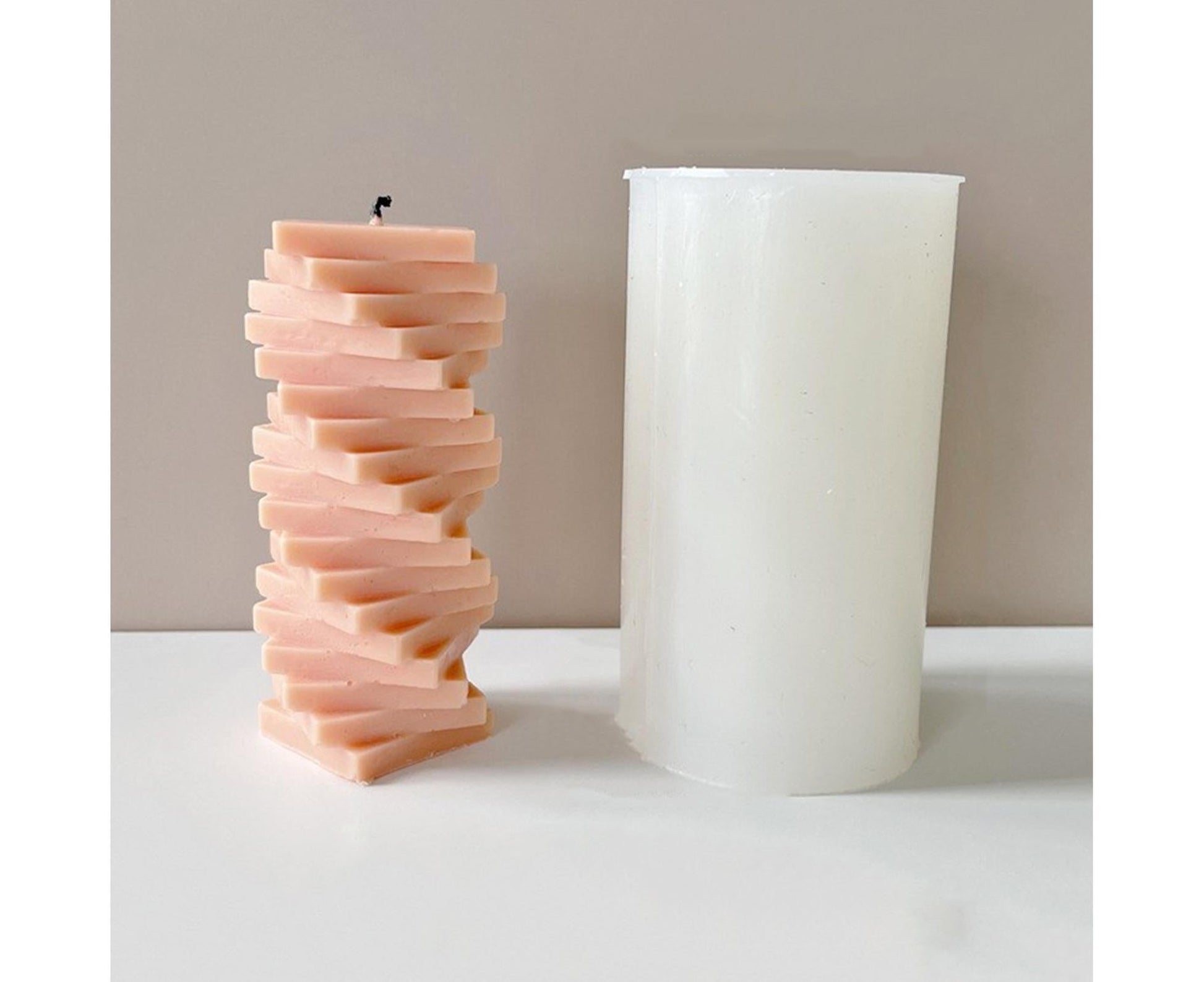 Candle Mold Non-stick DIY Silica Gel Rotating Cylinder Epoxy Resin Mold Home Ornament -White V1263-JX-648