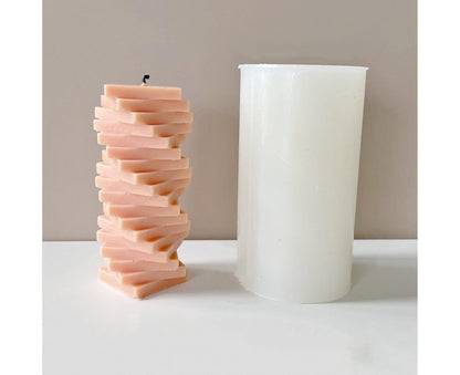 Candle Mold Non-stick DIY Silica Gel Rotating Cylinder Epoxy Resin Mold Home Ornament -White V1263-JX-648