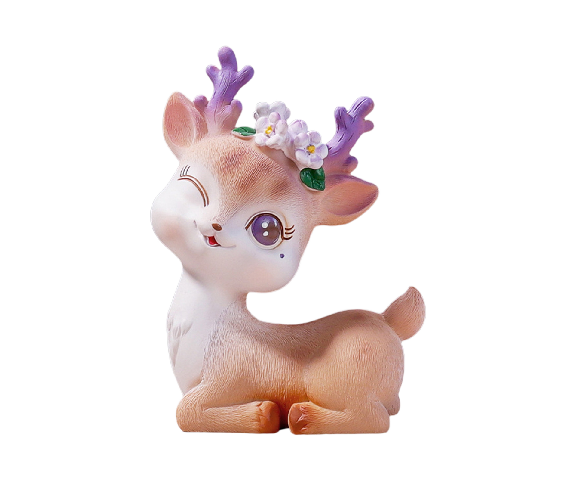 Cartoon Small Deer Resin Reindeer Craft Miniature Desktop Ornaments Car Decor- B V1263-JX-649