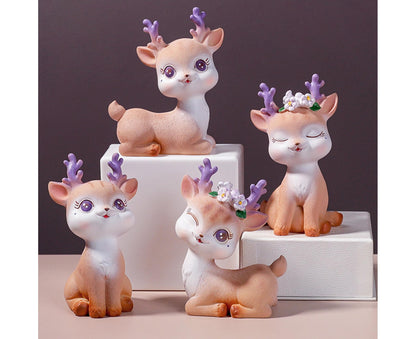Cartoon Small Deer Resin Reindeer Craft Miniature Desktop Ornaments Car Decor- B V1263-JX-649