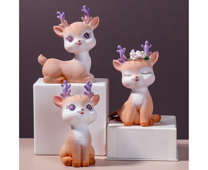 Cartoon Small Deer Resin Reindeer Craft Miniature Desktop Ornaments Car Decor- B V1263-JX-649