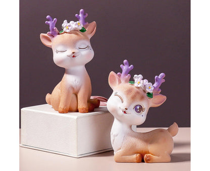 Cartoon Small Deer Resin Reindeer Craft Miniature Desktop Ornaments Car Decor- B V1263-JX-649