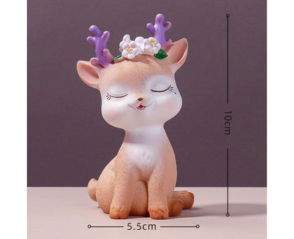 Cartoon Small Deer Resin Reindeer Craft Miniature Desktop Ornaments Car Decor- B V1263-JX-649