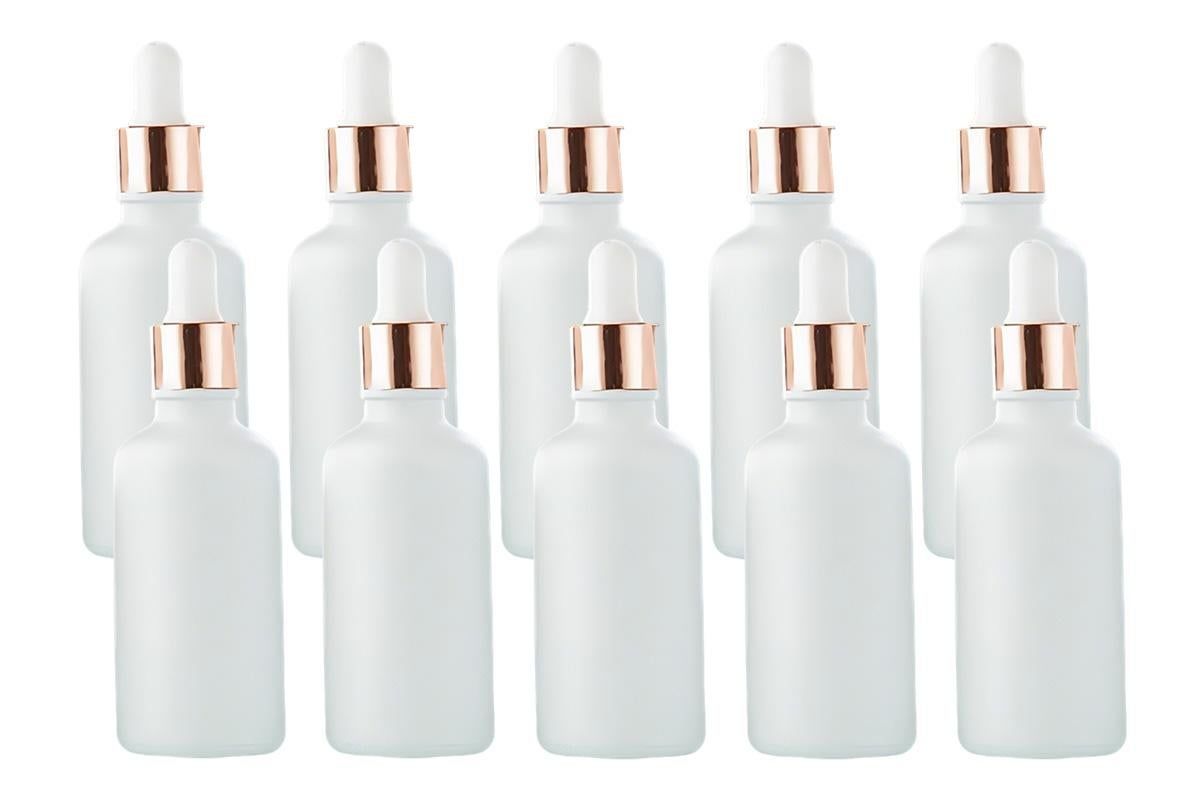 10 Pack Glass Dropper Bottles Rose Gold Caps for Essential Oils - 50ml V1263-JX-6509-3