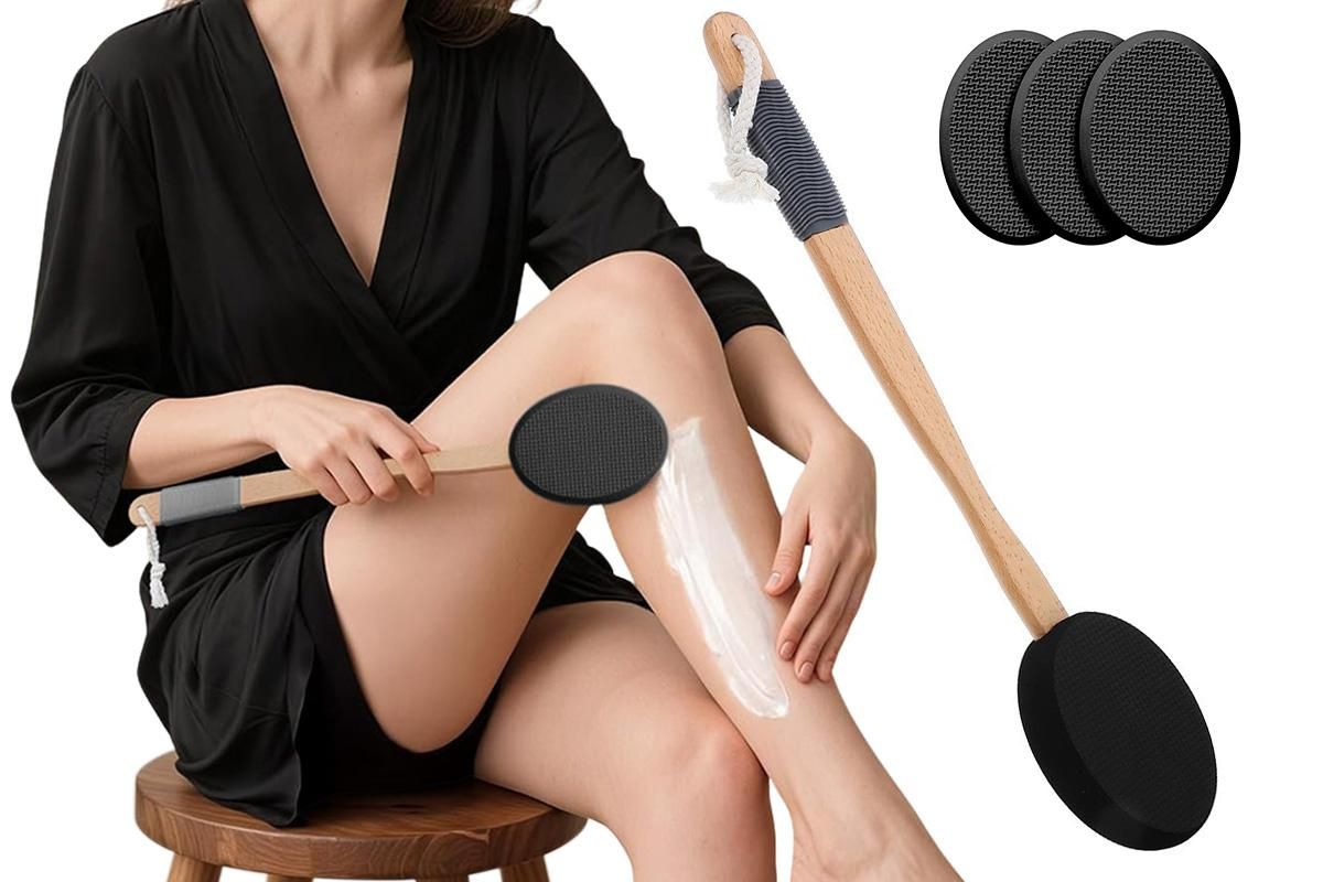 Back and Foot Lotion Applicator with 4 Replacement Pads Sunscreen Applicator Tool - Black V1263-JX-6515-1