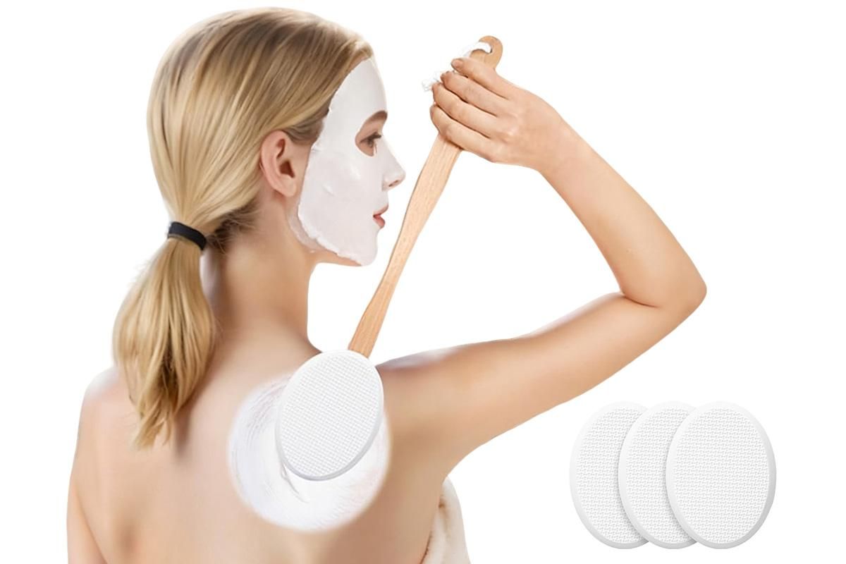 Back and Foot Lotion Applicator with 4 Replacement Pads Sunscreen Applicator Tool - White V1263-JX-6515-2