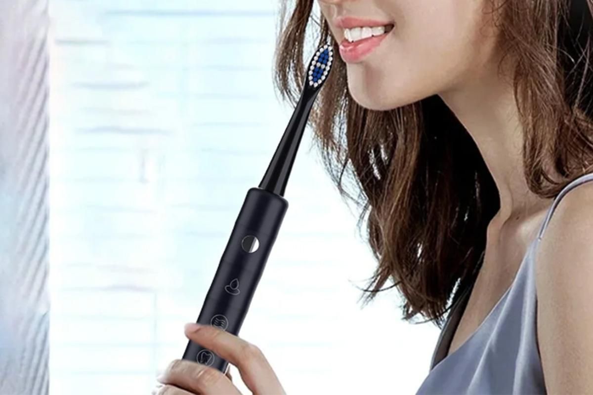 Electric Toothbrush for Adults Powerful Sonic Toothbrush 6 Modes with 4 Replacement Brush Heads - Black V1263-JX-6519-1