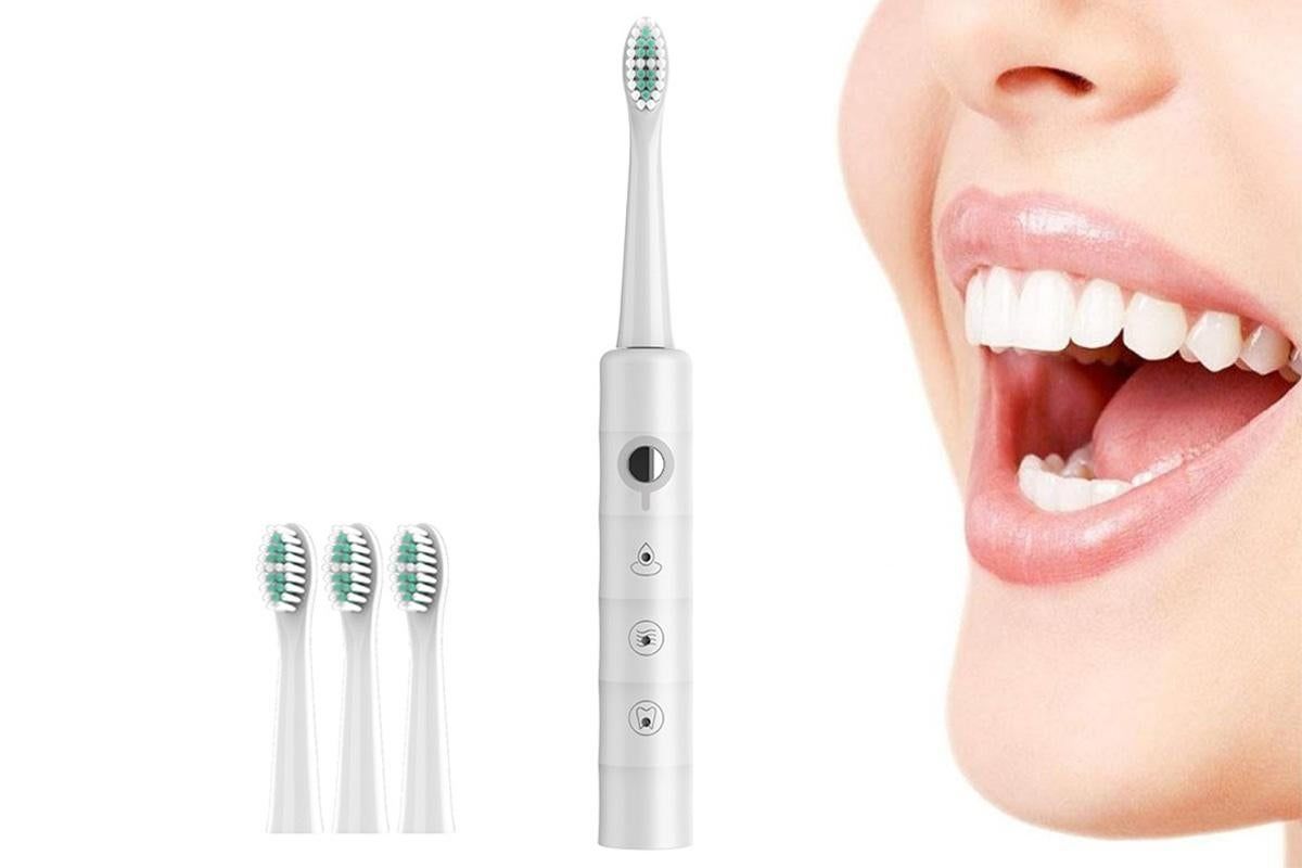 Electric Toothbrush for Adults Powerful Sonic Toothbrush 6 Modes with 4 Replacement Brush Heads - White V1263-JX-6519-3