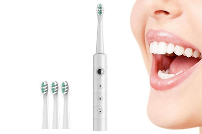 Electric Toothbrush for Adults Powerful Sonic Toothbrush 6 Modes with 4 Replacement Brush Heads - White V1263-JX-6519-3