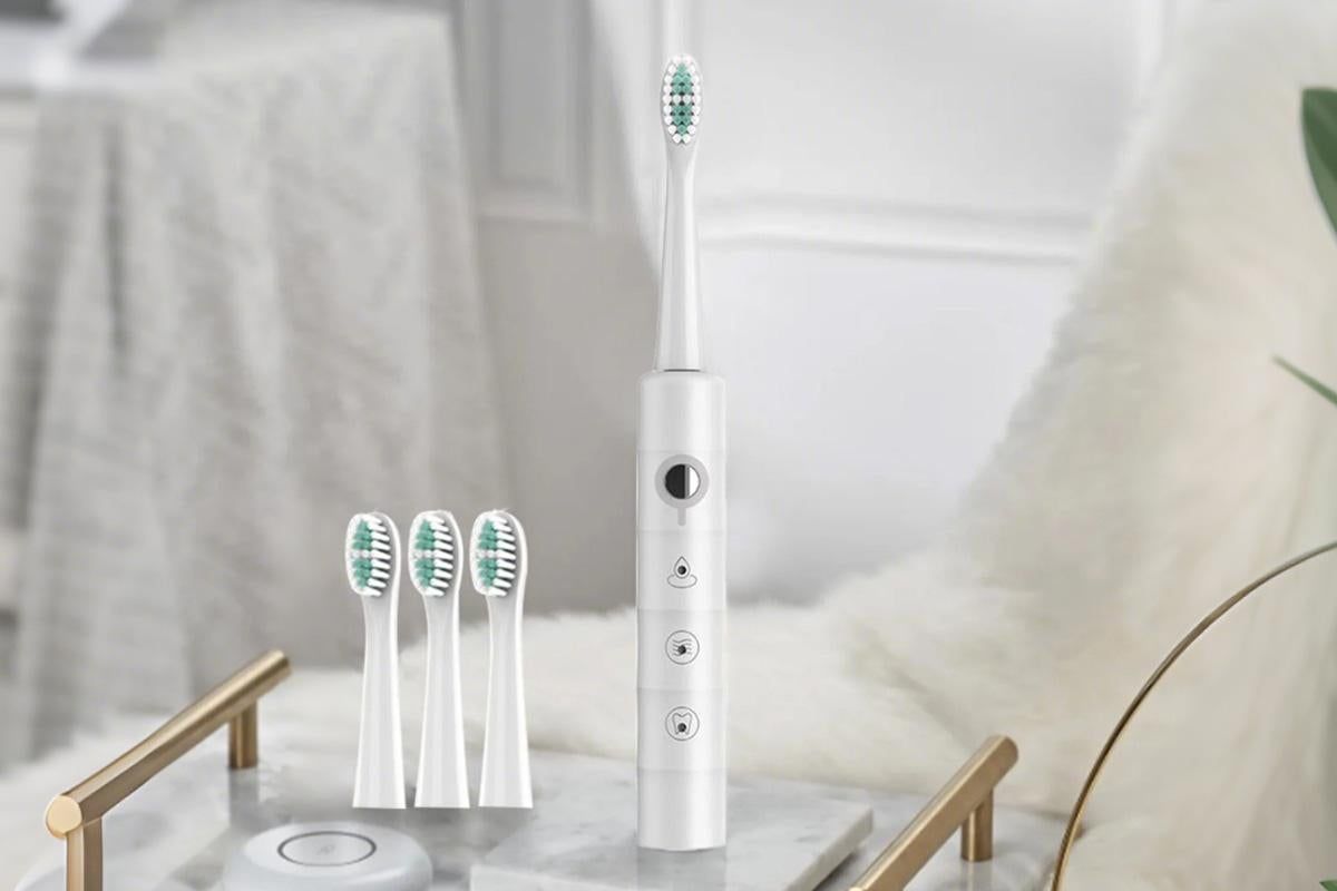 Electric Toothbrush for Adults Powerful Sonic Toothbrush 6 Modes with 4 Replacement Brush Heads - White V1263-JX-6519-3