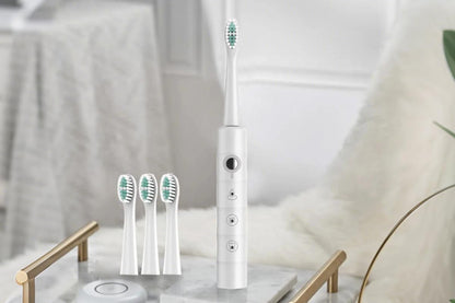 Electric Toothbrush for Adults Powerful Sonic Toothbrush 6 Modes with 4 Replacement Brush Heads - White V1263-JX-6519-3