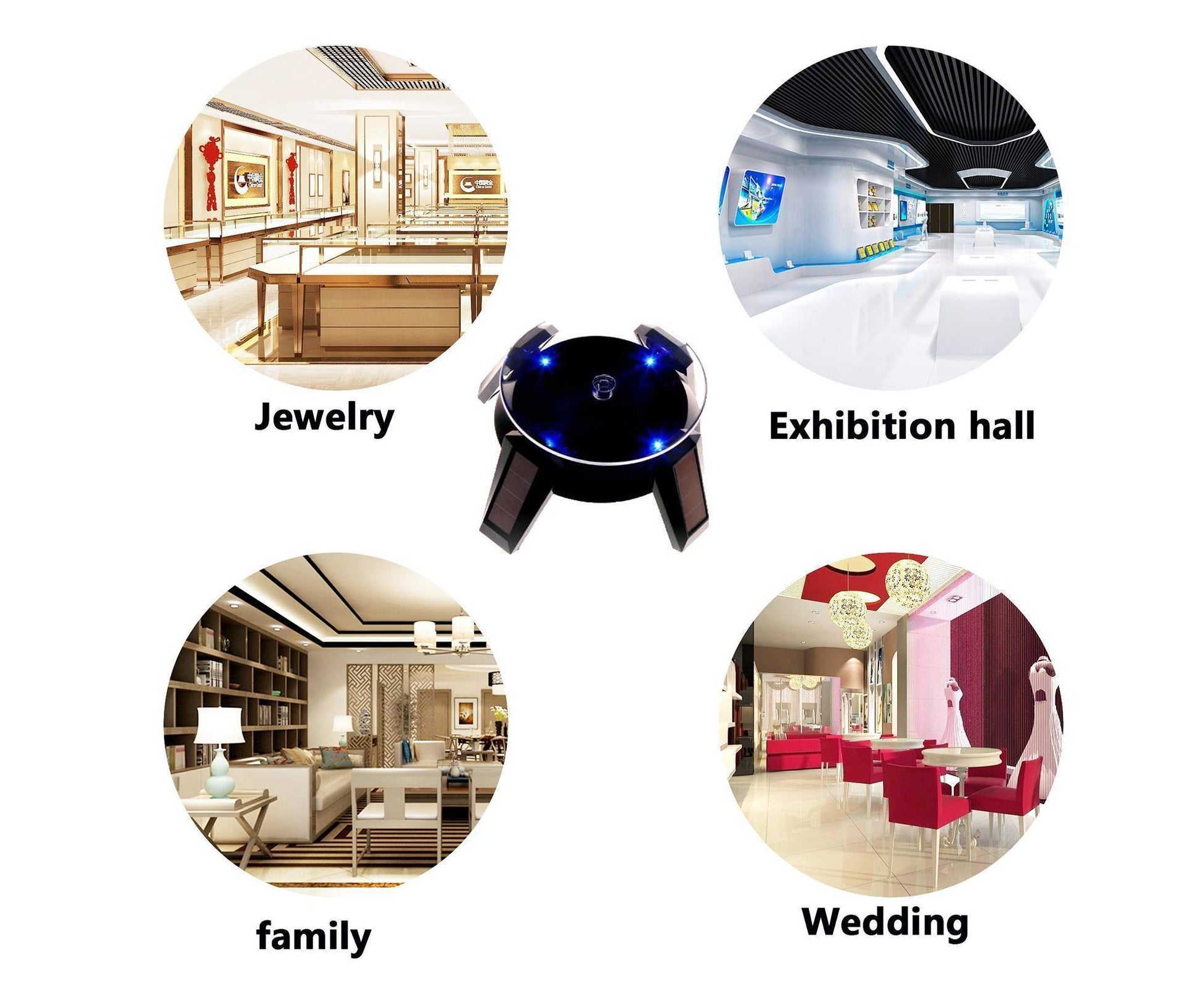 360-Degree Rotating Solar Display Stand Turntable Phone Holder with LED Light-White V1263-JX-652
