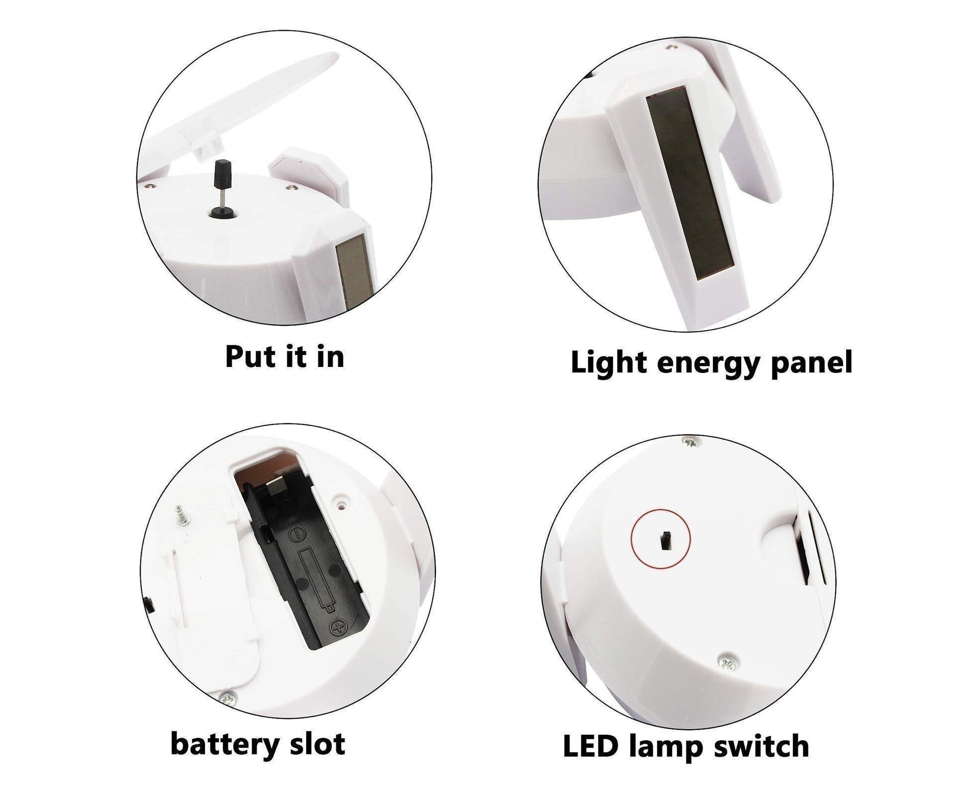 360-Degree Rotating Solar Display Stand Turntable Phone Holder with LED Light-White V1263-JX-652