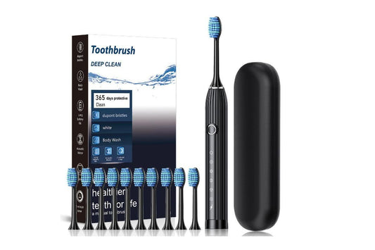 Electric Toothbrush with 10 Brush Heads and Travel Case Rechargeable Toothbrush Sets -Black V1263-JX-6520-1