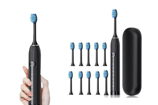 Electric Toothbrush with 10 Brush Heads and Travel Case Rechargeable Toothbrush Sets -Black V1263-JX-6520-1