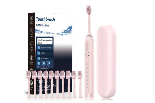 Electric Toothbrush with 10 Brush Heads and Travel Case Rechargeable Toothbrush Sets -Pink V1263-JX-6520-2