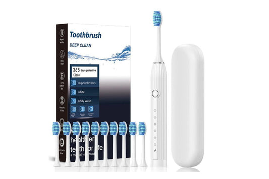 Electric Toothbrush with 10 Brush Heads and Travel Case Rechargeable Toothbrush Sets -White V1263-JX-6520-3