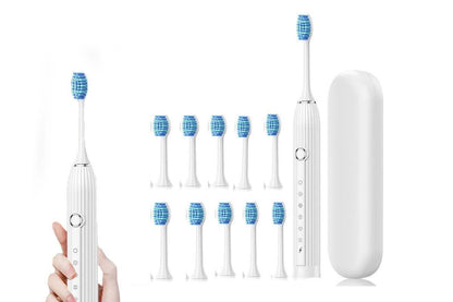 Electric Toothbrush with 10 Brush Heads and Travel Case Rechargeable Toothbrush Sets -White V1263-JX-6520-3