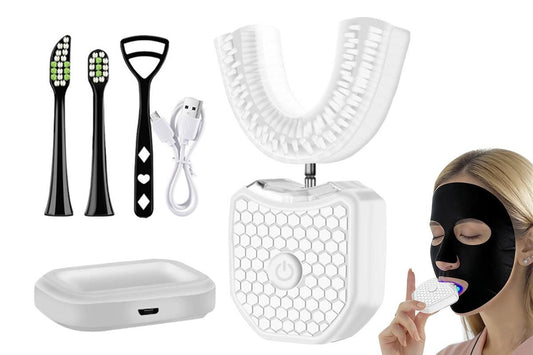 Rechargeable U-Shaped Electric Toothbrush Set for Daily Oral Care - White V1263-JX-6524-1
