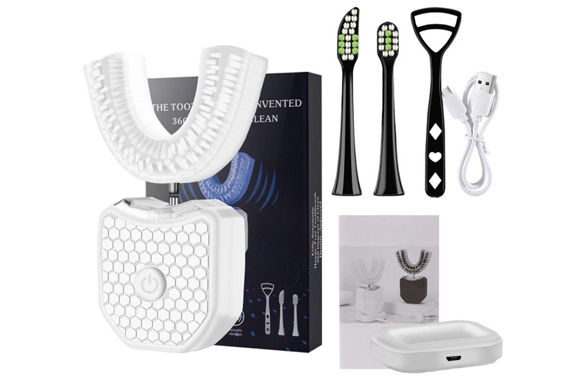 Rechargeable U-Shaped Electric Toothbrush Set for Daily Oral Care - White V1263-JX-6524-1