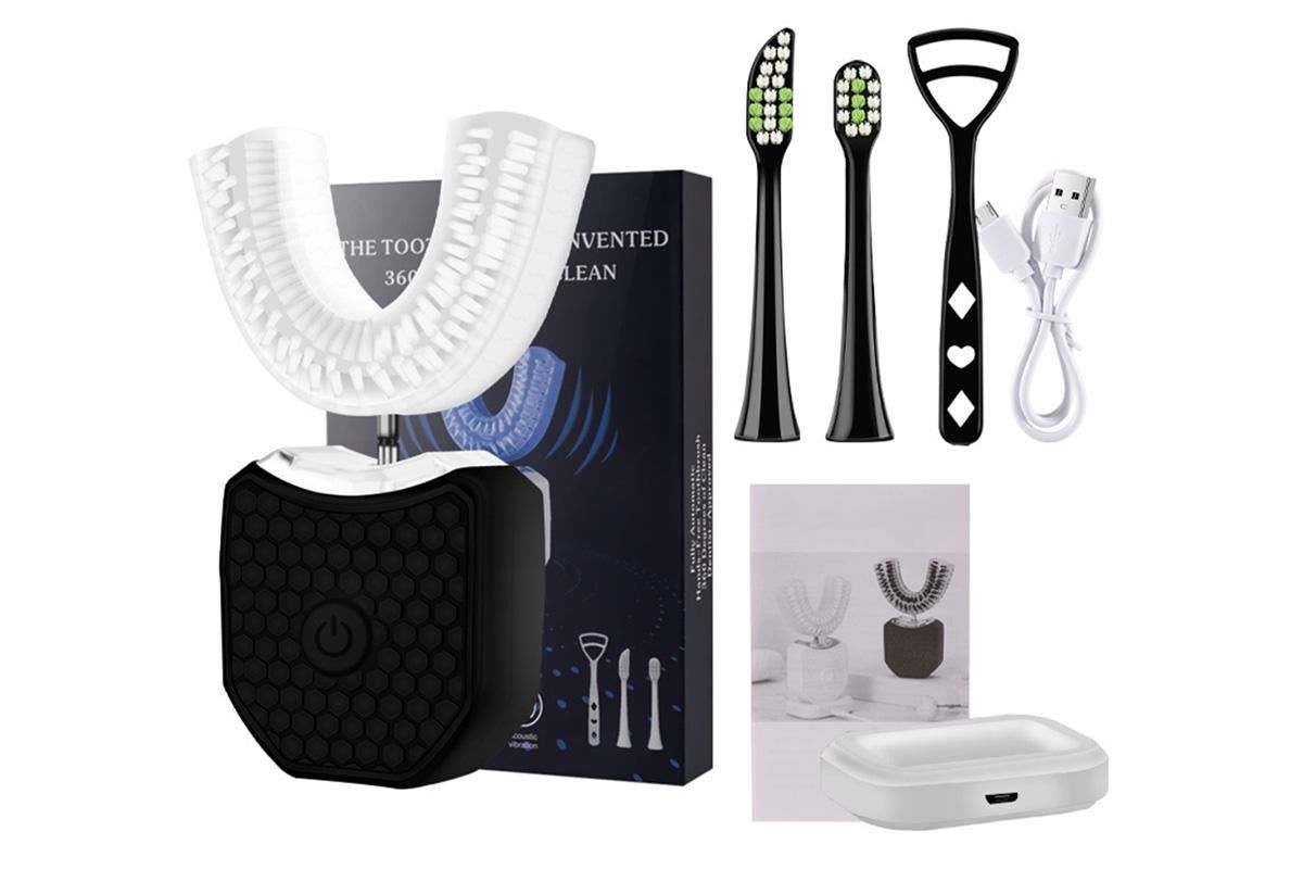 Rechargeable U-Shaped Electric Toothbrush Set for Daily Oral Care - Black V1263-JX-6524-2