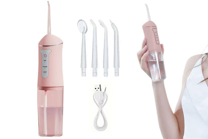 Cordless Portable Electric Water Flosser Teeth Cleaner Floss Irrigator With 4 Jet Tips - Pink V1263-JX-6528-1