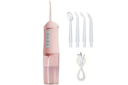 Cordless Portable Electric Water Flosser Teeth Cleaner Floss Irrigator With 4 Jet Tips - Pink V1263-JX-6528-1