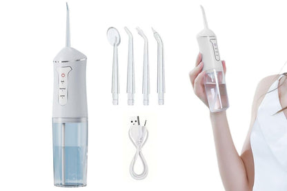 Cordless Portable Electric Water Flosser Teeth Cleaner Floss Irrigator With 4 Jet Tips - White V1263-JX-6528-2