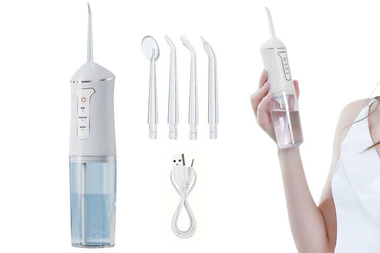 Cordless Portable Electric Water Flosser Teeth Cleaner Floss Irrigator With 4 Jet Tips - White V1263-JX-6528-2