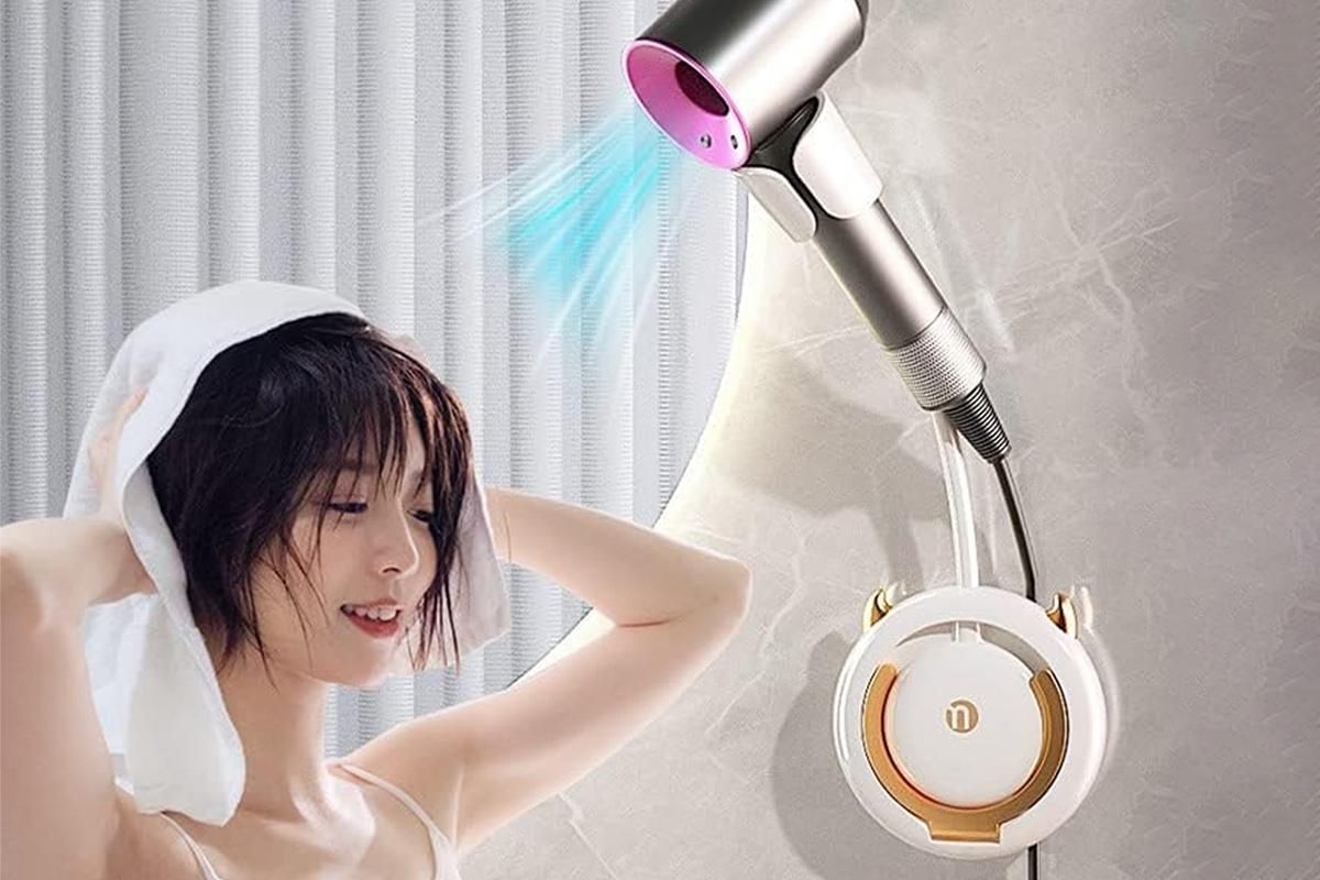 Hands-Free Hair Dryer Holder Adjustable Lazy Bracket -White-gold V1263-JX-6548-1