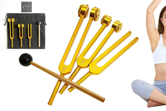 3Pcs Aluminum Tuning Forks Set 128Hz 256Hz 512Hz for Sound Healing Yoga Meditation - Gold V1263-JX-6562-2