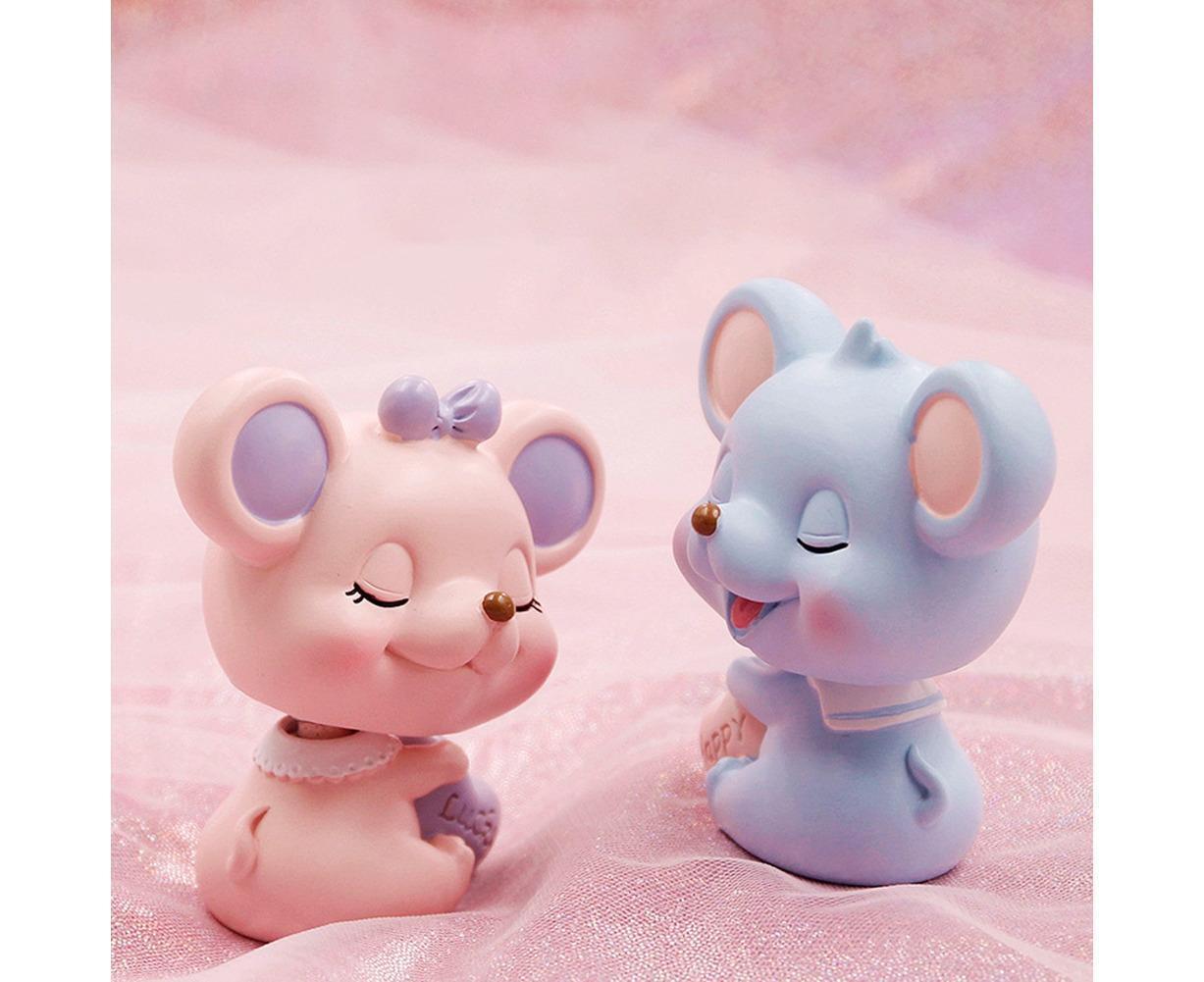 Resin Cartoon Nodding Mouse Car Dashboard Bedside Ornament 2020 New Year Gift-Blue V1263-JX-657