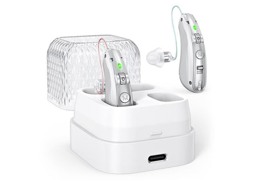 Smart Noise Reduction BTE Hearing Aid with Charging Case Rechargeable Sound Amplifier - Silver V1263-JX-6588-1
