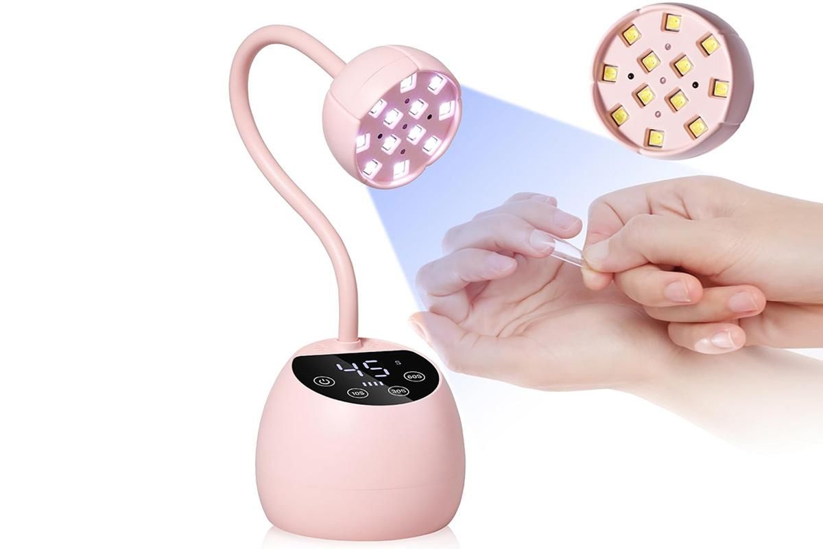 UV LED Nail Lamp Mini Cordless Gel Dryer With Adjustable Gooseneck For Gel Nails - Pink V1263-JX-6603-2