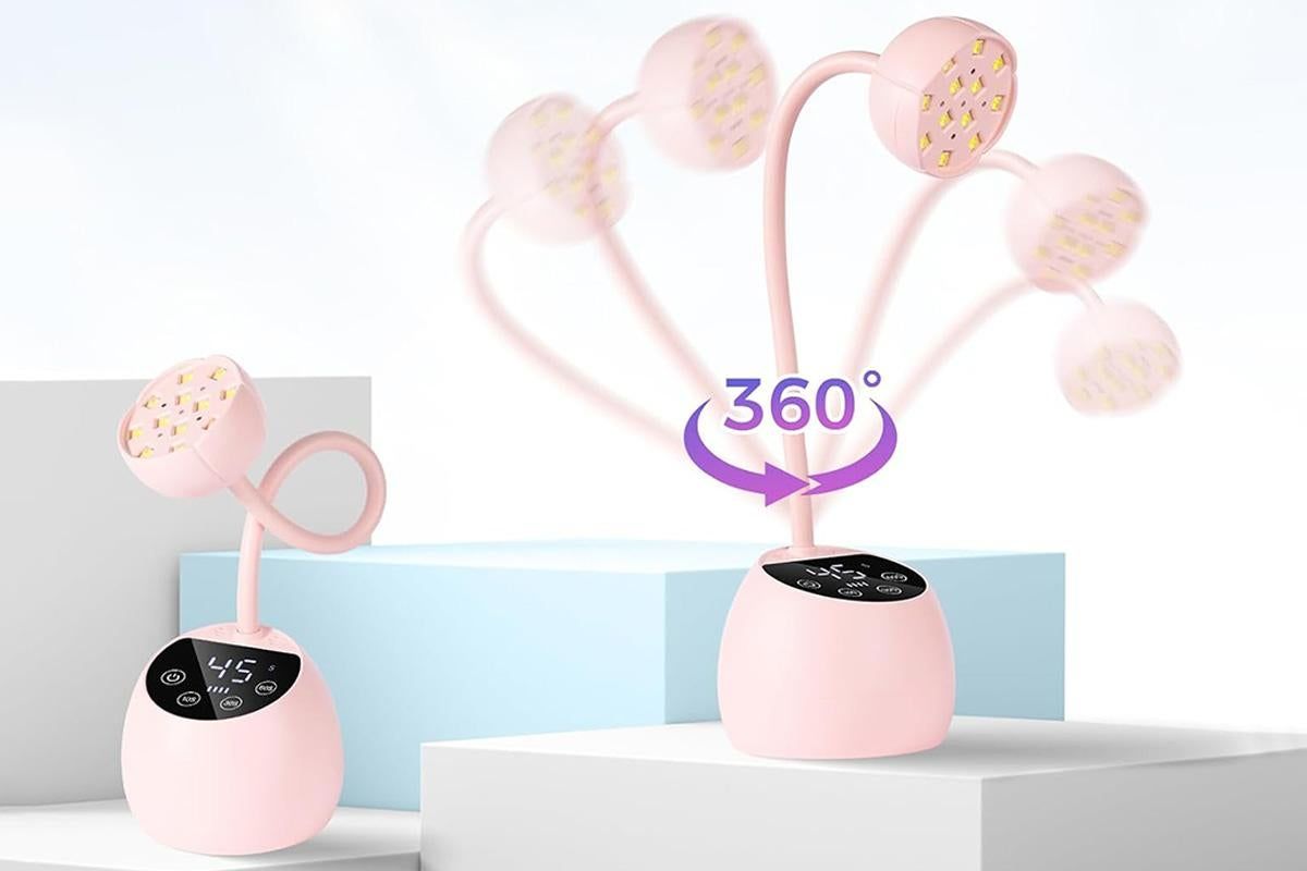 UV LED Nail Lamp Mini Cordless Gel Dryer With Adjustable Gooseneck For Gel Nails - Pink V1263-JX-6603-2