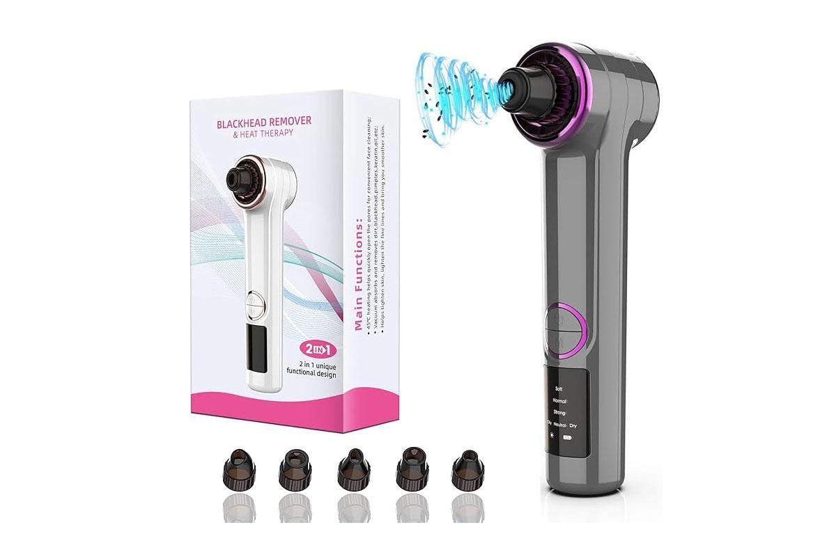 Blackhead Remover Pore Vacuum with Hot Compress 5 Probes for Women Men - Gray V1263-JX-6606-1