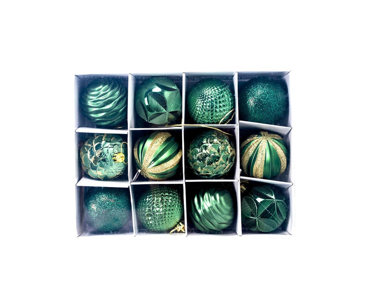 12Pcs 5.5cm Glitter Baubles Balls Christmas Tree Ornament Party Hanging Decor-Green V1263-JX-661