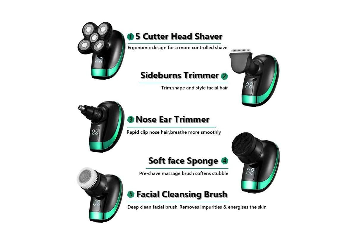 Detachable Head Shavers for Men 5 in 1 Electric Waterproof Digital Display Razor Wet/Dry Bald Head Shavers V1263-JX-6619