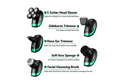 Detachable Head Shavers for Men 5 in 1 Electric Waterproof Digital Display Razor Wet/Dry Bald Head Shavers V1263-JX-6619