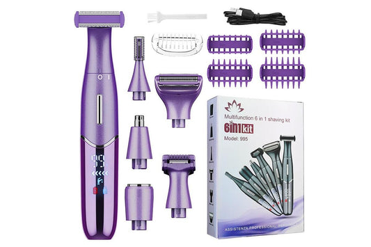 6-in-1 Women Electric Shaver Replaceable Heads for Whole Body Private Epilator Shaving Razor - Purple V1263-JX-6631-1