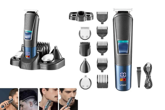 Electric Razor Hair Trimmer for Men 5 in 1 Beard Trimmer Washable Hair Clippers Mens Grooming Kit for Nose V1263-JX-6639