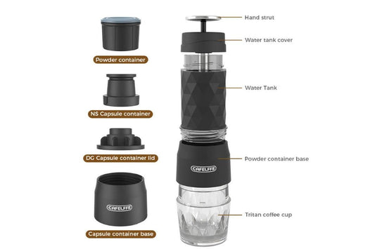3 in 1 Portable Coffee Maker,Single Serve Manual Espresso Machine For Camping, Travel, Hiking, Fishing - Black V1263-JX-6650-1