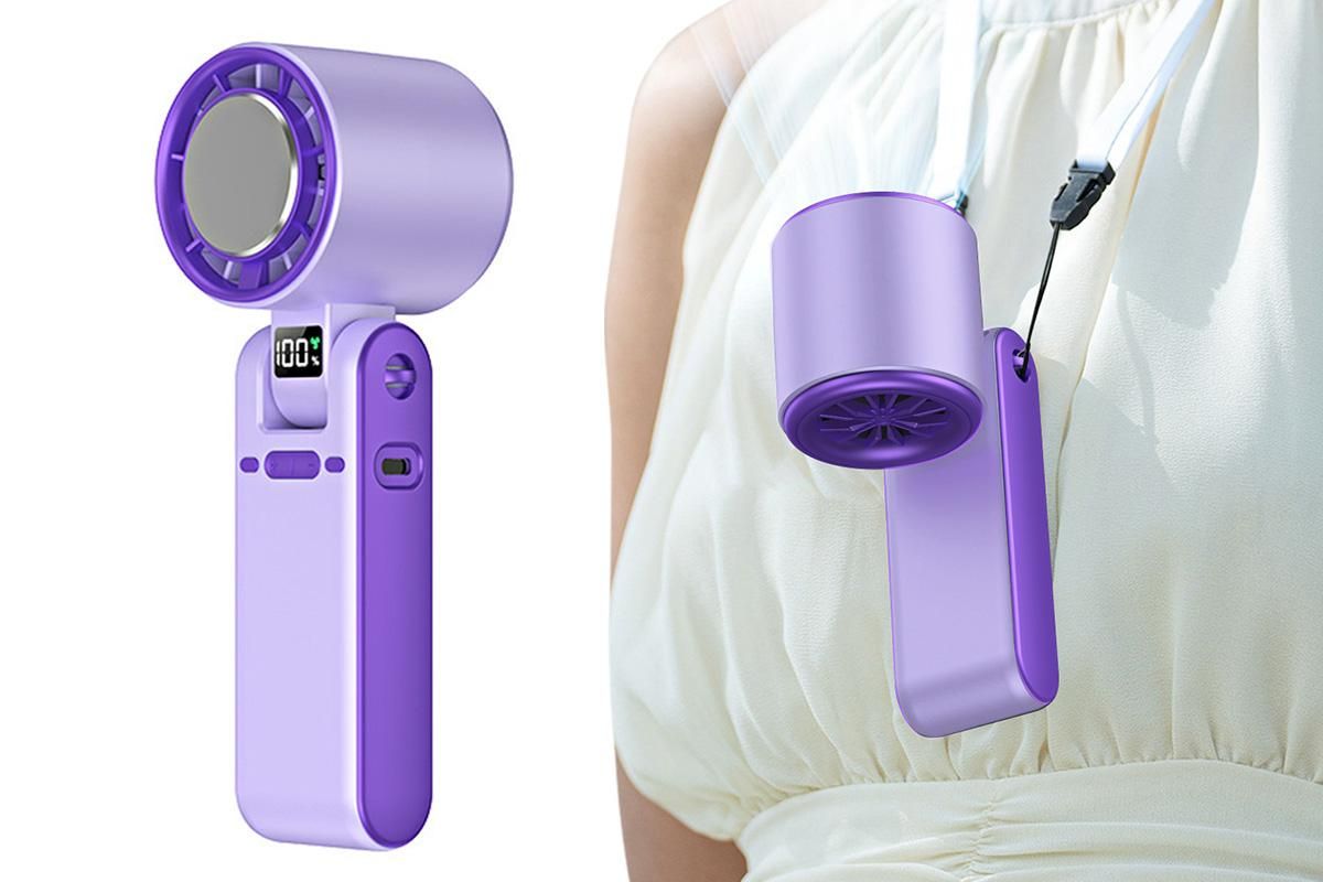 Handheld Portable Fan with Ice Cooler 100-Speed Rechargeable Handheld Fan - Purple V1263-JX-6656-1