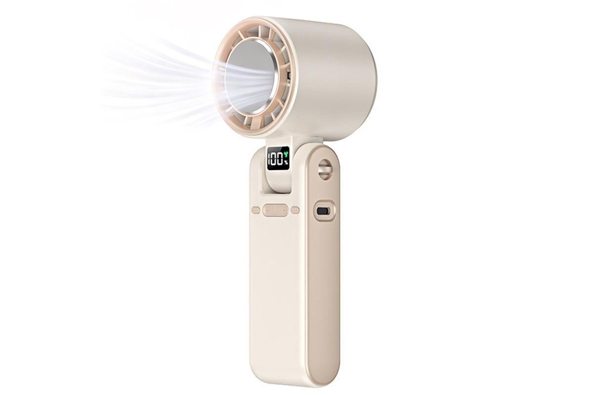 Handheld Portable Fan with Ice Cooler 100-Speed Rechargeable Handheld Fan - Beige V1263-JX-6656-3