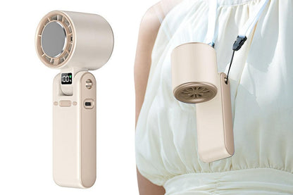 Handheld Portable Fan with Ice Cooler 100-Speed Rechargeable Handheld Fan - Beige V1263-JX-6656-3