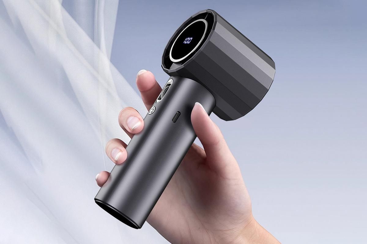 Portable Handheld Turbo Fan Windy Speed Adjustable Mini Personal Battery Operated Fan -Grey V1263-JX-6657-1