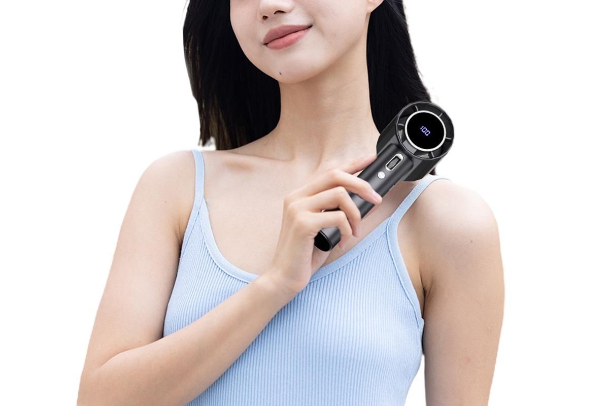 Portable Handheld Turbo Fan Windy Speed Adjustable Mini Personal Battery Operated Fan -Grey V1263-JX-6657-1