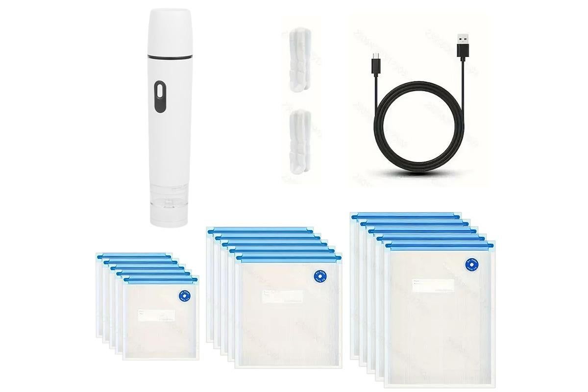 Compact Vacuum Sealer for Food Storage with 15 Reusable Vacuum Bags V1263-JX-6661